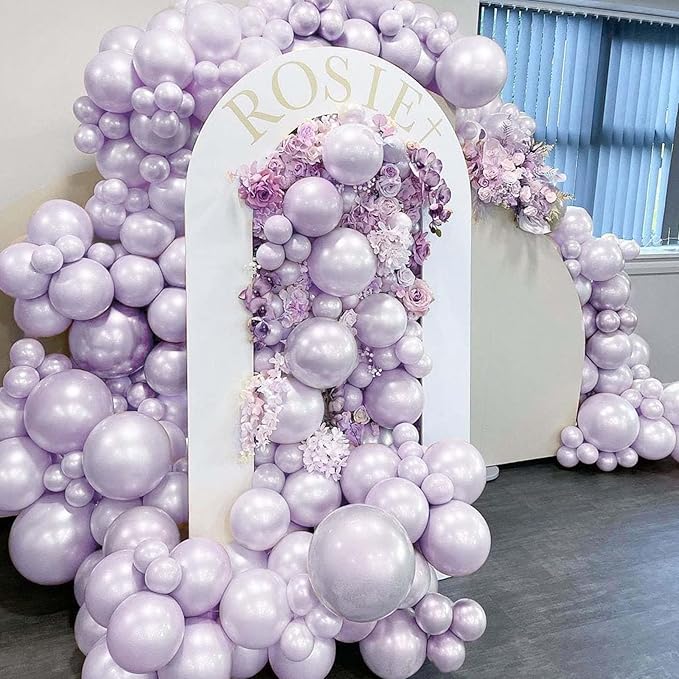 Pearl Purple Balloons, 98PCS Double Stuffed Light Purple Balloon Garland Arch Kit, 18/12/10/5 Inch Different Sizes for Girls Women Wedding Birthday Baby Shower Party Decorations