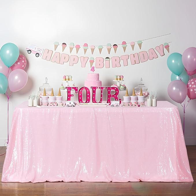 Poise3EHome Pink Sequin Tablecloth 90×156 Inch Rectangle Sparkly Fabric Table Cloth for Birthday Wedding Valentine Party Holiday Baby Shower Christmas Decoration