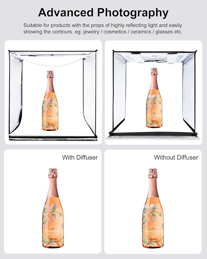 PULUZ Light Box Photography, 24x24 inch Large Photo Light Box with 136 LED Beads, CRI >95, Professional Portable Photo Booth Shooting Tent Kit with 6 Color Backdrops for Product Photography
