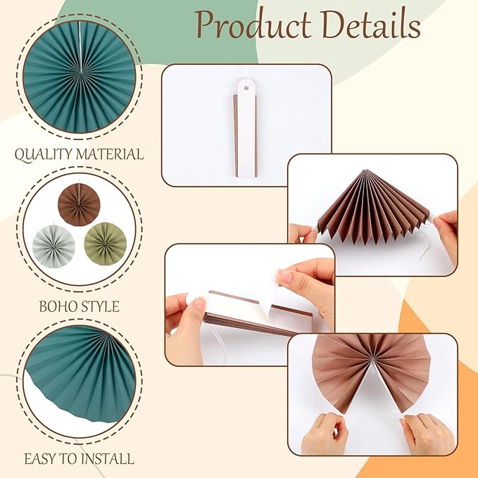 Feifeiya Boho Party Decoration 20 Pcs Hanging Paper Fans Paper Lanterns Tassel Garlands Set Back to School Wall Hanging Fans for Classroom Decor Birthday Baby Shower Wedding