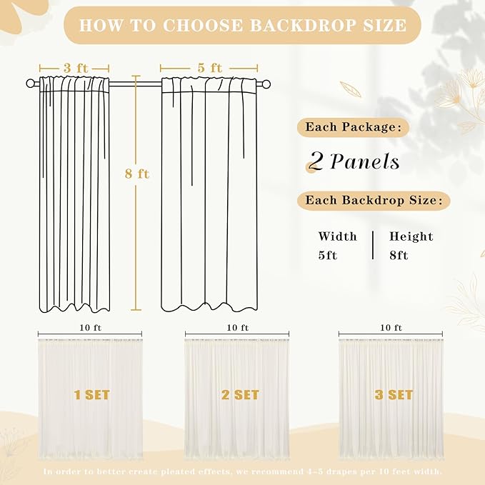 Ivory Chiffon Backdrop Wedding Decoration Party Stage Decorative Backdrop Background Curtain 10ftx8ft