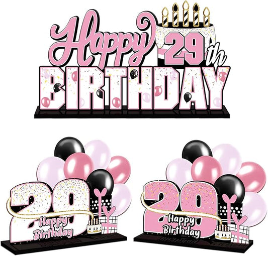 LINGTEER Happy 29th Birthday Pink Acrylic Table Topper Centerpieces Set - Cheers to 29 Years Old Birthday 29th Bday Party Gift Decorations.