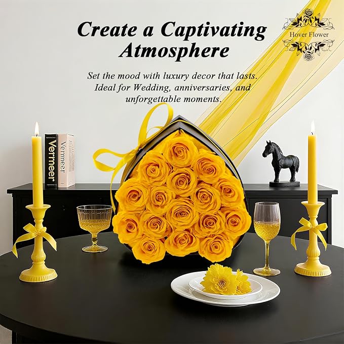 16 Forever Preserved Flowers in a Box, Vanlentines Day Gifts for Her, Eternal Roses Flowers for Delivery Prime, Birthday Gifts for Women Mom Grandma Wife (Yellow)
