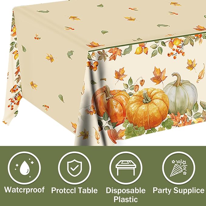 Thanksgiving Paper Plates and Napkins Set Include Cups Tablecloth Fall Harvest Plates with Pumpkins and Maple Leaves, Thanksgiving Party Supplies Set Party Decorations for 24 Guest