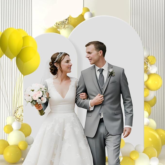 Gawicpy Wedding Arch Backdrop Stand Set Metal Arch Backdrop Stand with Wedding Arch Cover, Wedding Balloon Arch Backdrop Stand for Birthday, Baby Shower, Anniversary (Pink, 5.9FT+7.2FT)