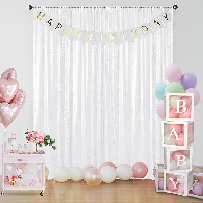 Sugargirl White Sequin Backdrop Curtain 4FTx8FT Glitter White Background Drapes Sparkle Photography Backdrop for Party Wedding Birthday Wall Decoration(1 Panel)