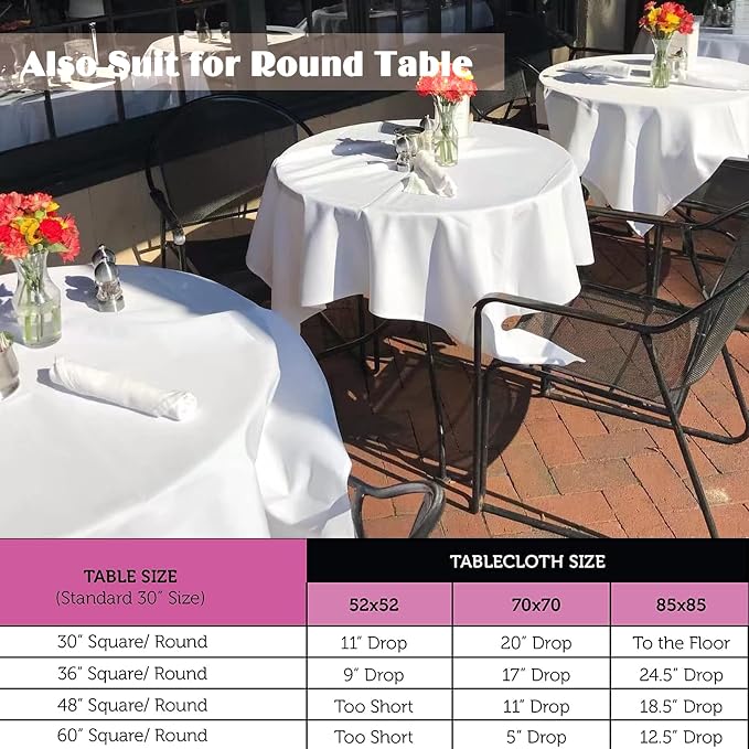 Pesonlook 6 Packs Square Tablecloth White, 52×52Inch Square Table Cover Polyester Table Cloth Washable for Buffet/Wedding/Party
