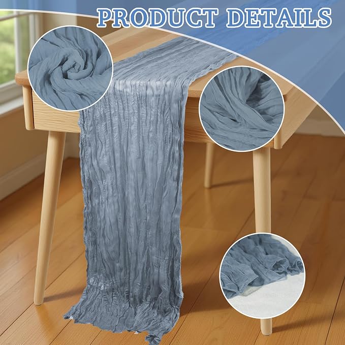 16 Pack Cheesecloth Table Runners 20" x 120", Boho Gauze Table Decor for Wedding, Bridal Shower, Birthday Party, Long Romantic Runner(Dusty Bule)