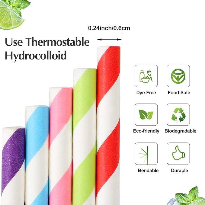 Pro Mael Paper Drinking Straws, Flexible Straws for Juices, Shakes, Smoothies, Disposable Straw for Birthdays, Weddings & Party (200 Pack, Assorted Colors)