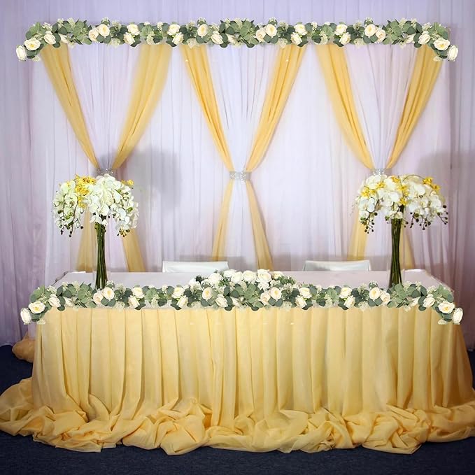 2 Packs Eucalyptus Garland with Flowers, 6.56ft Artificial Flower Greenery Garlands Natural Looking, Floral Garland Rose Vines for Party Wedding Table Backdrop Wall Decor