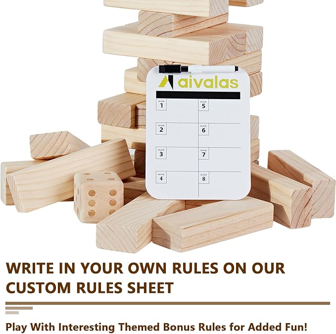 Aivalas X-Large Size Giant Tumble Tower, 57 Blocks Outdoor Yard Games Stacking Games Includes Dice Carrying Bag Scoreboard, Stacking Up to 5FT for Backyard Lawn Party Playing
