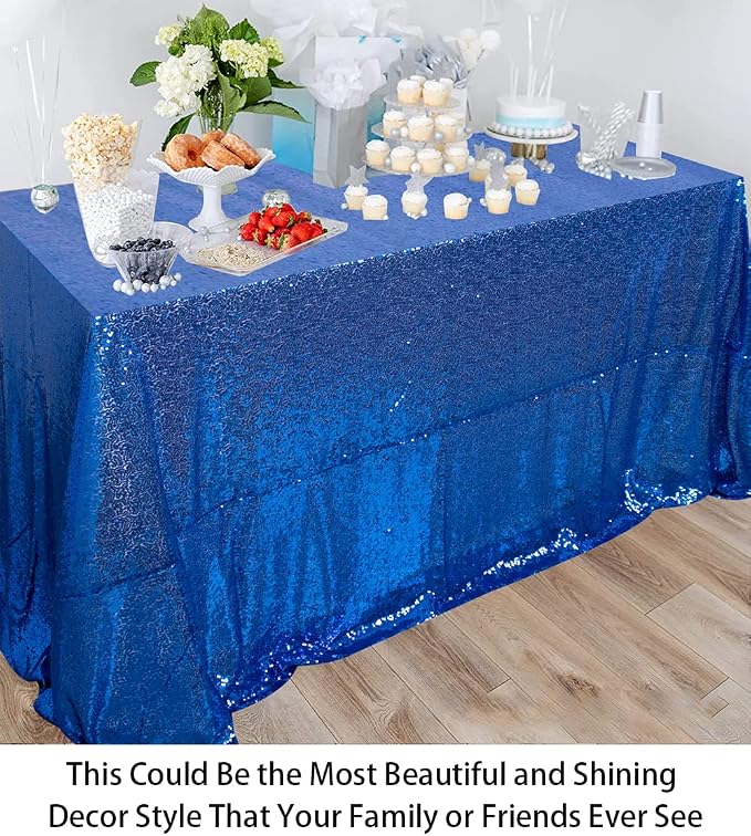 ShiDianYi Royal Blue 90x132-Inch Sequin Tablecloth - Elegant 6FT Rectangular Glitter Table Linen for Prom, Wedding, Birthday, and Party Reception Decor