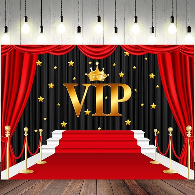 12x10ft VIP Backdrop Red Carpet Gold Crown Photography Background Golden Stars Film Night Music Party Banner Decorations Boys Girls Kids Birthday Parties Newborn Baby Shower Photo Booth Prop