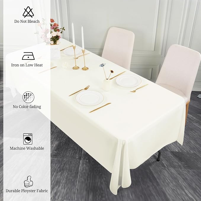 Pesonlook 12 Pack Ivory Polyester Tablecloth-60 x 102 Inch Ivory Rectangle Tablecloth for 6 Ft Rectangle Tables,Washable Fabric Table Cover for Wedding/Buffet Party/Dining Table/Events