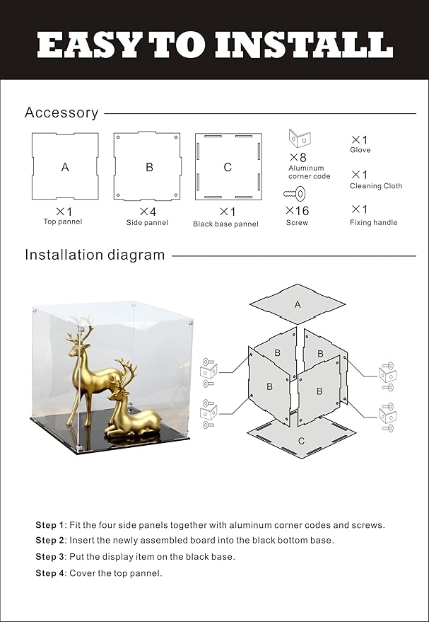 12 Inch Clear Acrylic Case for Display, Cube Clear Display Acrylic Box for Collectibles, Alternative Glass Case with Black Base for Display Figures Home Storage Organizing Toys Arts Showcase