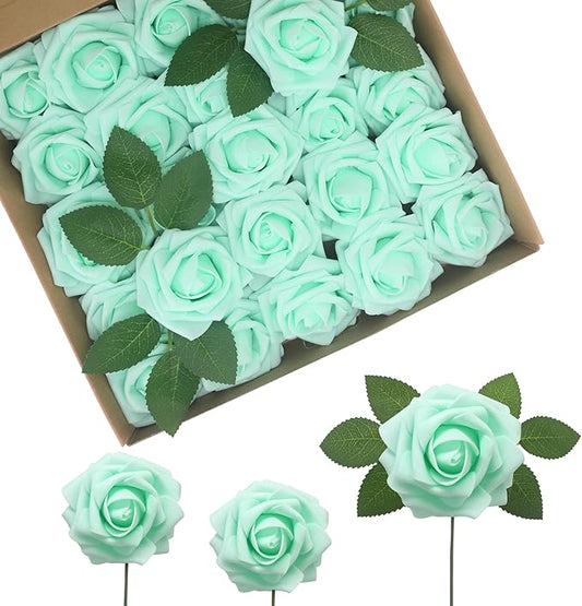 JOYLEX Artificial Flowers Realistic Roses, Real Looking Fake Roses with Stem for DIY Wedding Bouquets Centerpieces Bridal Shower Party Home Romantic Decorations (Light Green, Regular 3" - 200pcs)
