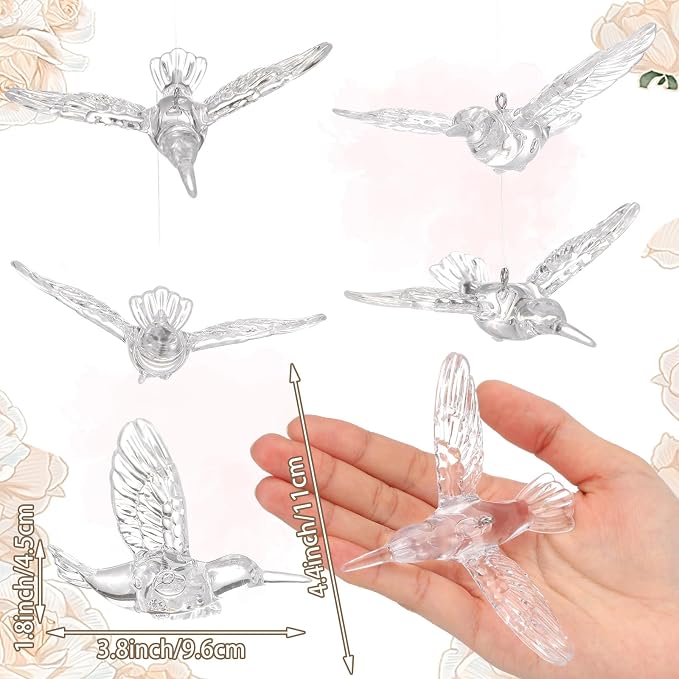 Novabright 30 Pcs Hummingbird Hanging Ornaments Acrylic Crystal Hummingbird Wedding Decor Suncatchers Hanging Ceiling Decor Bird Figurines Ornaments for Trees Wedding Stage Home Decoration