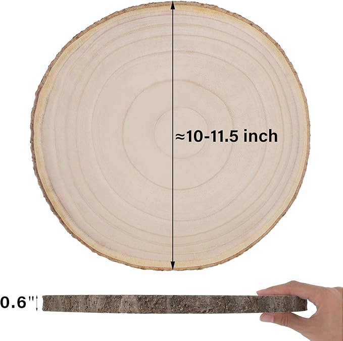 Prsildan 4 Pcs Large Natural Wood Slices, 10-11.5 Inches Unfinished Wood Centerpieces for Tables, DIY Round Wooden Circle Sign Crafts for Wedding Party Décor