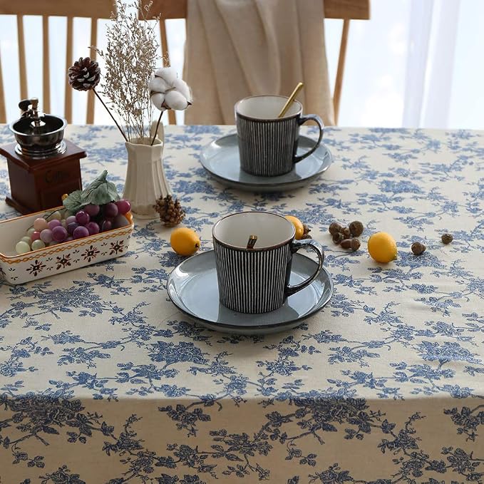 ARTABLE Lace Table Cloths Rectangle Fall Antique Flower Decor Macrame Tablecloth for Outdoor Farmhouse Rustic Kitchen Party Birthday Picnic (Blue, 52 x 70 Inch)