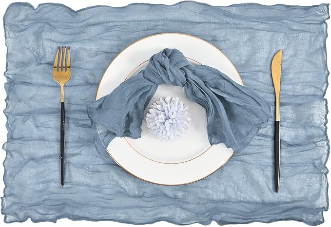 60 Pack Gauze Cheesecloth Napkins 20 x 20 Inch Wrinkled Dinner Napkins Rustic Boho Table Napkins Decorative for Weddings Parties Event Family Dinner Table Decoration (Dusty Blue)