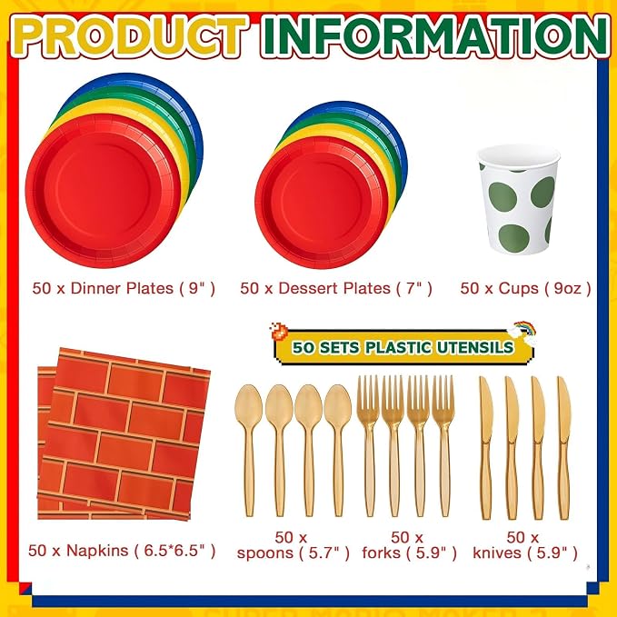Ziliny 350 Pcs Tea Party Supplies Spring Summer Parties Tableware Set Disposable Plates Napkins Paper Cups Plastic Cutlery Set For Birthday Bridal Baby Shower Serves 50(Cartoon,Colorful)