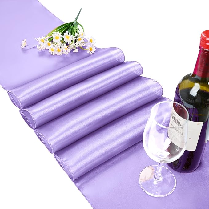 15 Pack Light Purple Satin Table Runners 12 x 108 Inch Long Table Runners for Rectangle Round Tables,Smooth Satin Table Runner for Wedding,Birthday Party Banquets Graduation Engagements Decoration