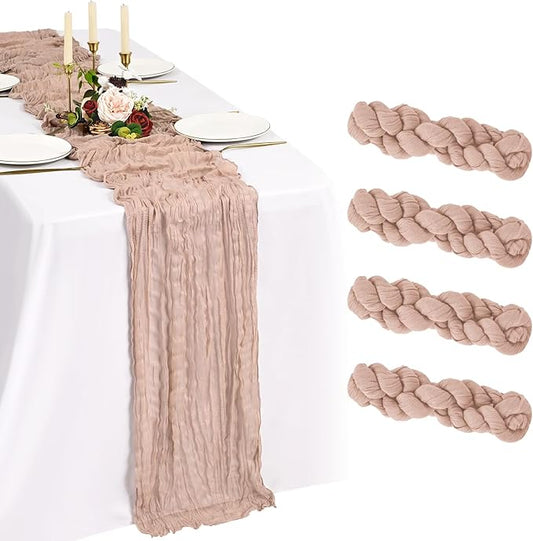 4 Pack Cheesecloth Table Runner 10FT Dusty Pink Table Runner Boho Gauze Cheese Cloth Table Runners Long Rustic Sheer Table Decorations for Wedding Party Baby Bridal Shower Birthday Holiday Home