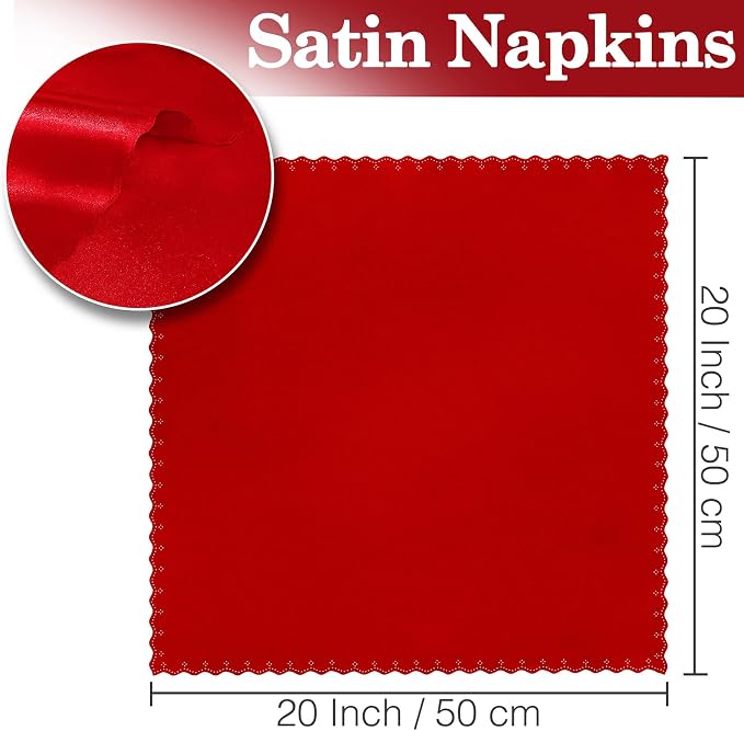 60 Pieces Red Satin Napkins 20x20 Inches Satin Cloth Napkins, Square Satin Napkins with Scalloped Edges, Elegant & Silky Table Napkins for Restaurant Banquet Wedding