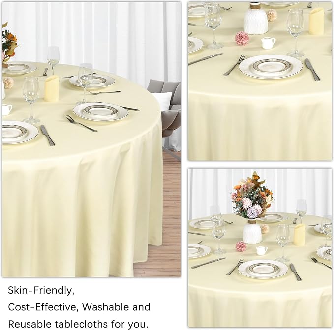 8 Pack Beige Round Tablecloth 120 Inch Beige Table Cloth Stain and Wrinkle Resistant Reusable and Washable Polyester Fabric for Buffet Wedding Party and Banquet