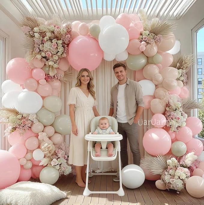 Pink White Balloon Garland Double Stuffed Pink Beige Cream Peach Pastel Balloon Arch Kit Pearl Sand White Balloons for Baby Shower Birthday Wedding Anniversary Party Decoration