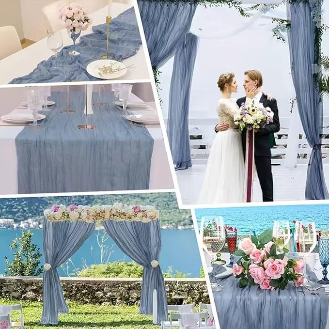Cheesecloth Table Runner 10ft Rustic Gauze Cheese Cloth 35 x 120 Inches Long for Christmas Wedding Bridal Baby Shower Birthday Table Decorations (Dusty Blue, 6 Pack-10FT)
