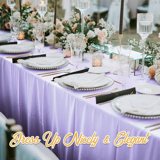 BRILLMAX 10 Pack Lavender Tablecloths 60 x 126 Inch for 8ft Rectangle Tables - 150 GSM Polyester Fabric, 15" Standard Drop, Water, Stain & Wrinkle Resistant Cloth Cover for Wedding Dining Buffet