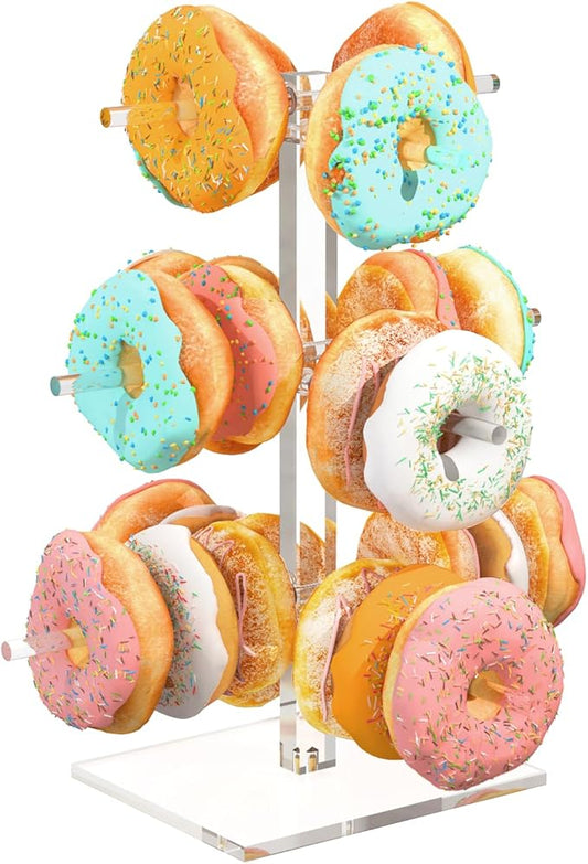 LUGUNU Acrylic Tree Shaped Donut Stand (Capacity for 24 donuts),Donut Wall Display Stand, Reusable Clear Donut Display Rack for Donut Party Decorations Shower Birthday Party