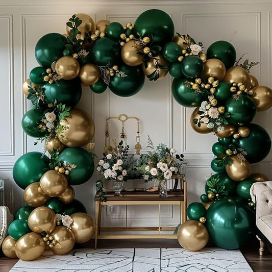 Emerald Green Gold Balloons Garland Double Stuffed Dark Green Gold Balloons Hunter Forest Metallic Arch Kit for Birthday Baby Shower Jungle Graduation Prom Party Decorations