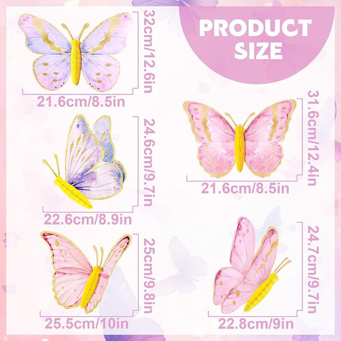 SUNBEAUTY 10 Pcs Butterfly Party Decorations 3D Butterfly Hanging Birthday Decoration Pink Purple Butterflies Honeycomb Decor for Girls Women Birthday Baby Shower Wedding Garden Party Supplies