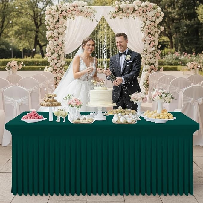 Smiry Spandex Tablecloth 2 Pack, Elastic Fitted Stretch Tablecloth for 6FT Rectangle Tables, Waterproof Washable Table Cover Skirt for Wedding, Banquet & Parties (Blackish Green, 72Lx30Wx30H Inch)