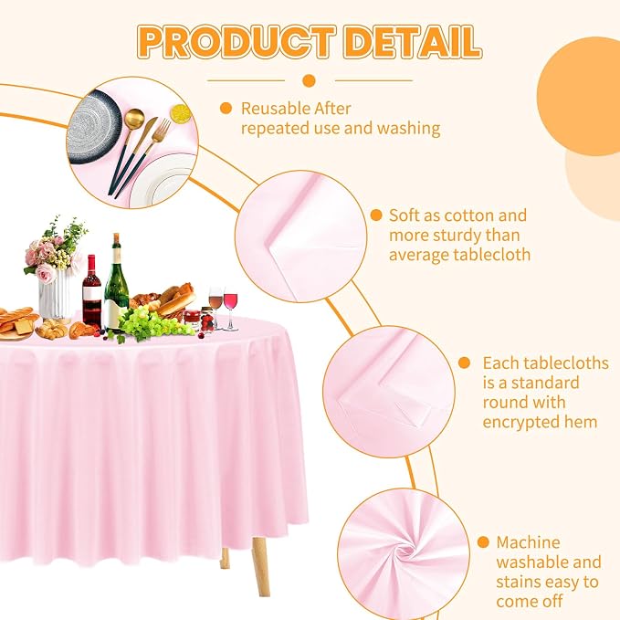 Pesonlook 12 Pack Round Tablecloth Pink Polyester 120 Inch Washable Fabric Round Table Cover for Wedding/Party/Banquet/Dining/Buffet Table