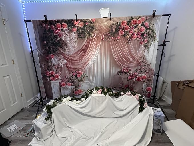Kate 10x6.5ft Wedding Backdrop Curtain Pink Floral Decor for Ceremony Photography Background Romantic Bridal Shower Party Photo Booth Props with Rose Garland Drapes