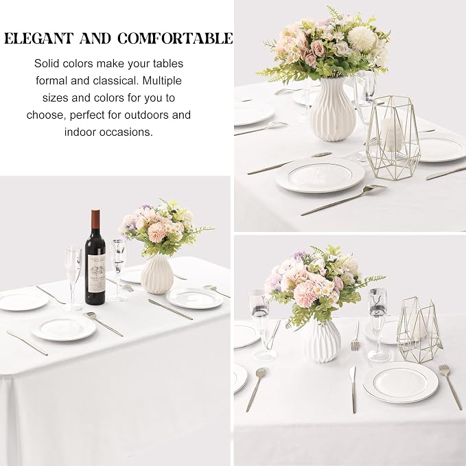 3 Pack Rectangle White Table Cloth Bulk Washable Polyester Table Cover for Wedding Dining Table Buffet Parties Banquet Decoration（60x102Inch, White）