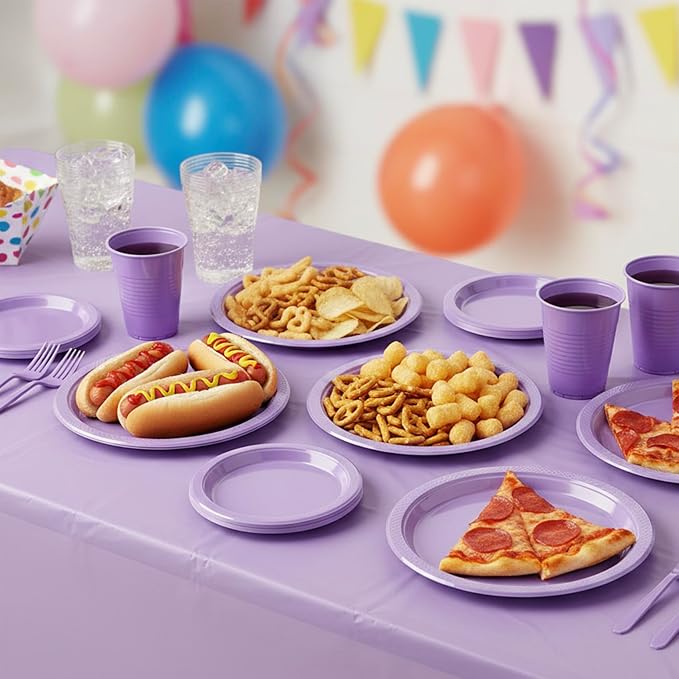 Lavender Plastic Plates for Party,30 Guest Disposable Plastic Plate Set 9" Plates,7" Dessert Plates,Napkins,Cups,Forks & Tablecloth for Baby Shower,Wedding,Birthday,Afternoon Tea Party