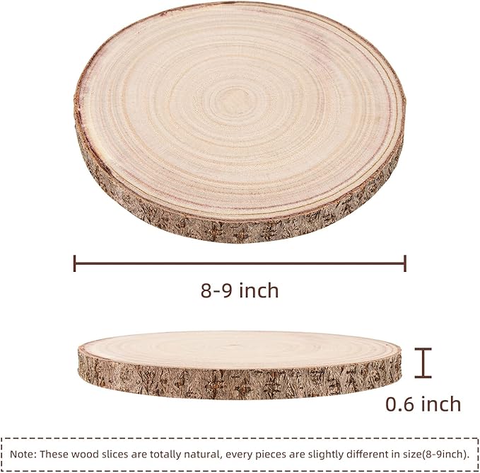 Maputune 4 Pcs 8-9 inches Large Unfinished Wood Slices for Centerpieces, Natural Rustic Wooden Plate for DIY Craft, Round Wood Chips for Table Signage Painting Wedding Party Christmas Decor