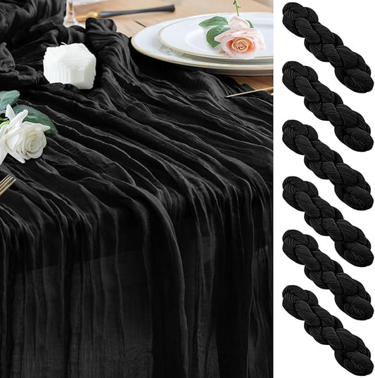 Wokceer Cheesecloth Table Runner Christmas 6Pack 10FT Black Boho Gauze Cheese Cloth Table Runner for Party Long Rustic Sheer Table Runners for Baby Bridal Shower Wedding Easter Table Decor