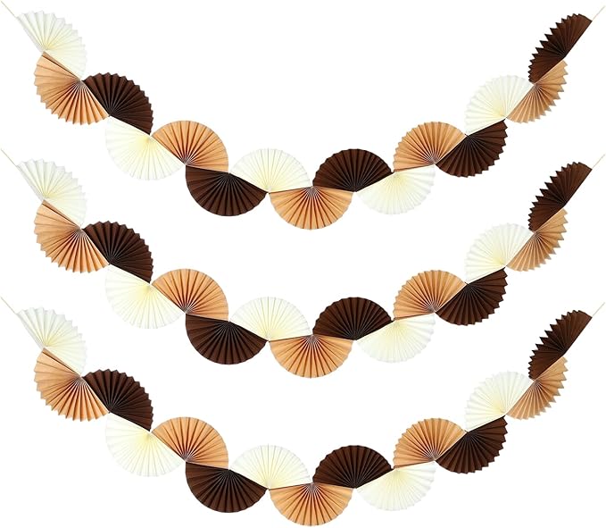 uxcell 3 Pcs Paper Fan Garland, 5.25ft Paper Garland Hanging Decorations Set Party Hanging Decorations Fans for Birthday Parties Holiday Ornaments Family Gatherings Weddings, Brown