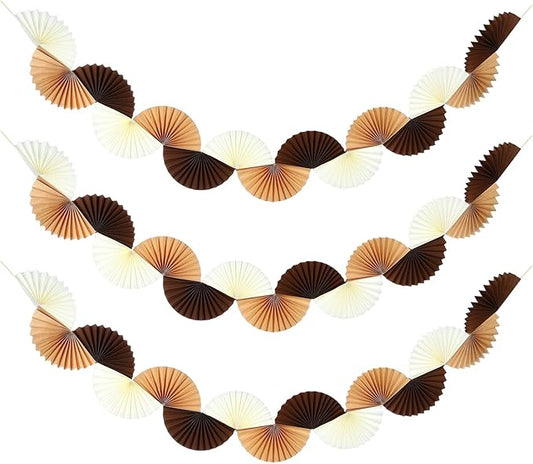 uxcell 3 Pcs Paper Fan Garland, 5.25ft Paper Garland Hanging Decorations Set Party Hanging Decorations Fans for Birthday Parties Holiday Ornaments Family Gatherings Weddings, Brown