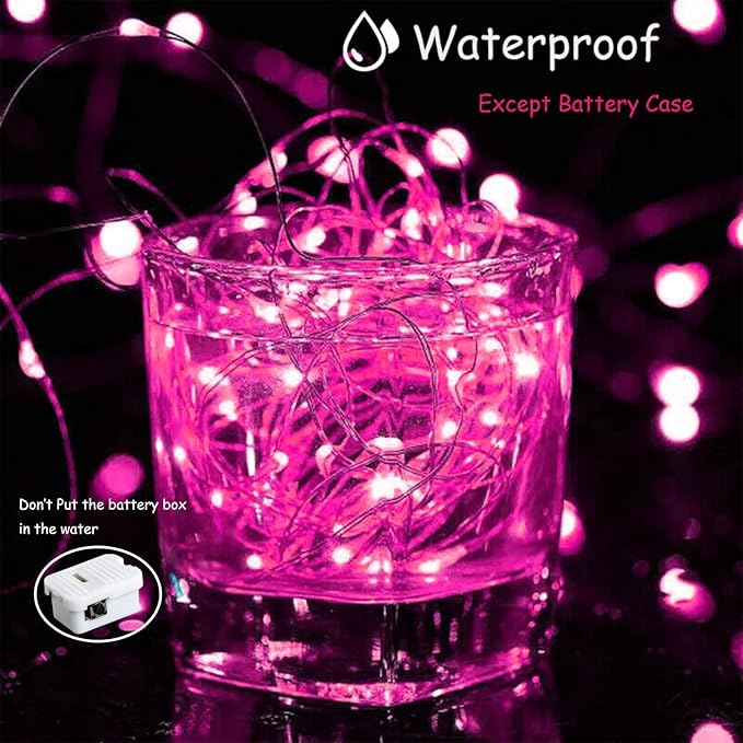ZGWJ Fairy Lights Battery Operated, 100 Pack Twinkle String Lights 20 LED 7FT 3 Lighting Modes for Bedroom Decor, Easter, Halloween, Christmas, Party Indoor and Outdoor Decoration Pink