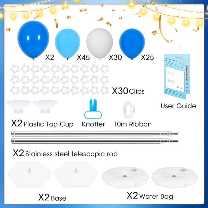 Balloon Column Stand with 102 Balloons, Balloon Column Kit Set of 2, Metal Balloon Tower Stand with Base for Floor, Height Adjustable from 1.57 to 7 Ft, For Party Decorations