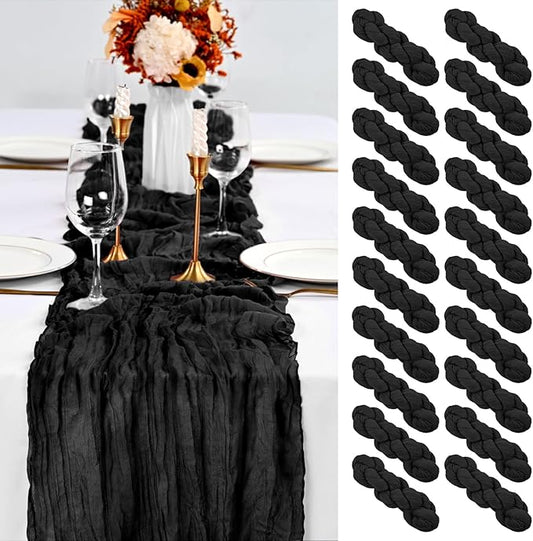 20 Pack Black Table Runner 10Ft Cheesecloth Table Runner Boho Long Cheese Cloth Table Runners Romantic Sheer Fabric Gauze Table Runners for Wedding Party Bridal Shower