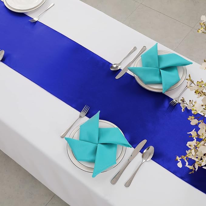 Horbaunal 24 Pack Royal Blue Satin Table Runner 12 x 108 Inch, Smooth Table Runners for Wedding Banquets Birthday Party