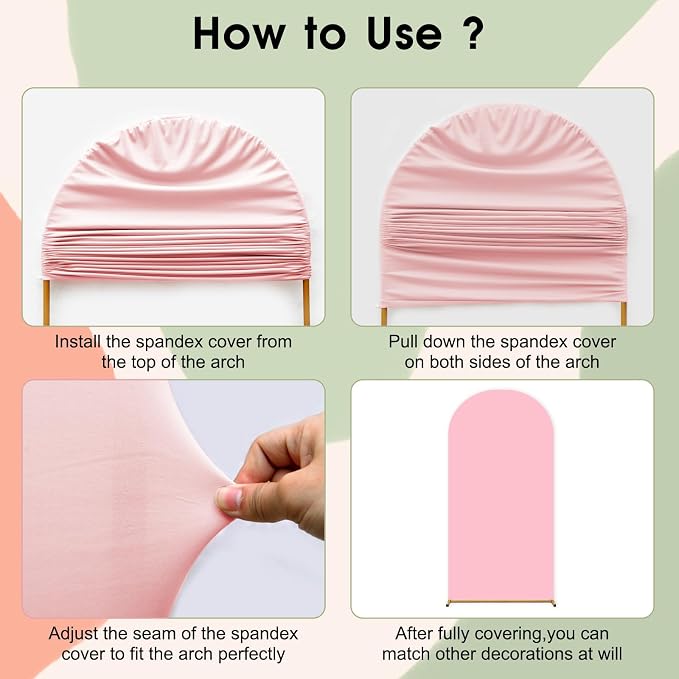 Arch Backdrop Cover Set of 3 Double Color 6ft/6.6ft/7.2ft Wedding Arch Cover Spandex Fitted Arch Covers,Round Top Arch Backdrop Cover for Baby Party Birthday Banquet Shower (Pink+Blue)