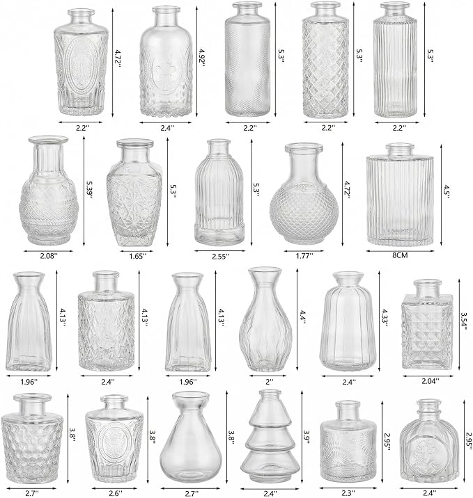 RUCKAE Glass Bud Vases Mini Flower Vase Small Vintage Vases for Centerpiece Table Wedding Decorations Home Decor Party(Transparent 22 Pack)